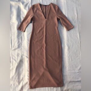 Zara 3/4 Sleeve V Neck Sheath Mauve Dress Medium
